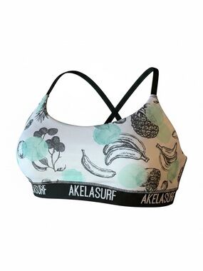 Akelasurf White Mint Fruit-Print Crossback Bikini Top